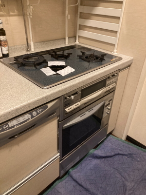 取替前 リンナイ製のビルトインレンジ(オーブン部:RBR-S14E-1+ビルトインコンロ部:RBG-N71A8GS3R)